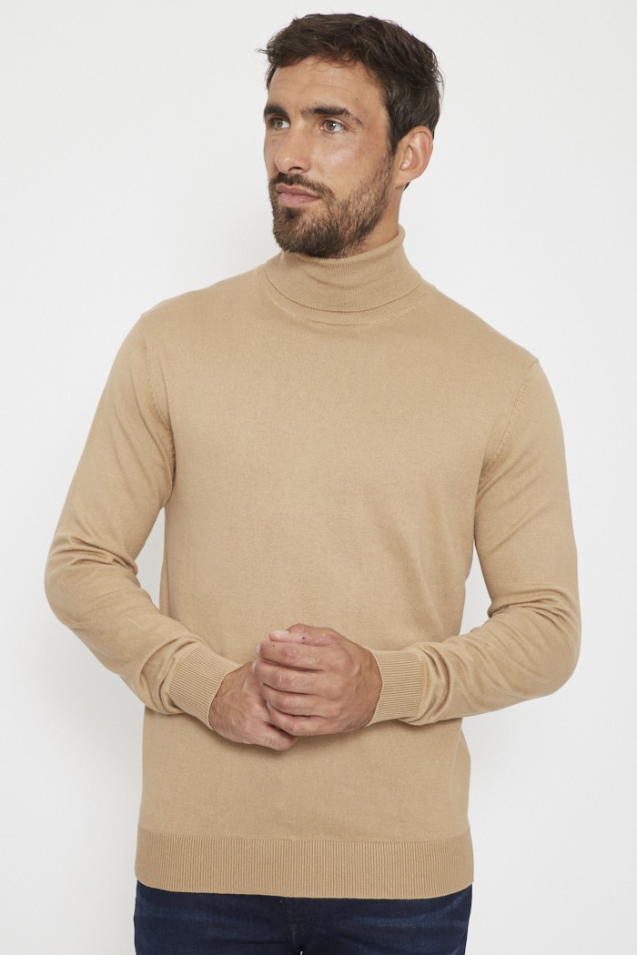 Knit Roll Pull Homme JACK AND JONES BEIGE pas cher - Pulls homme JACK AND  JONES discount