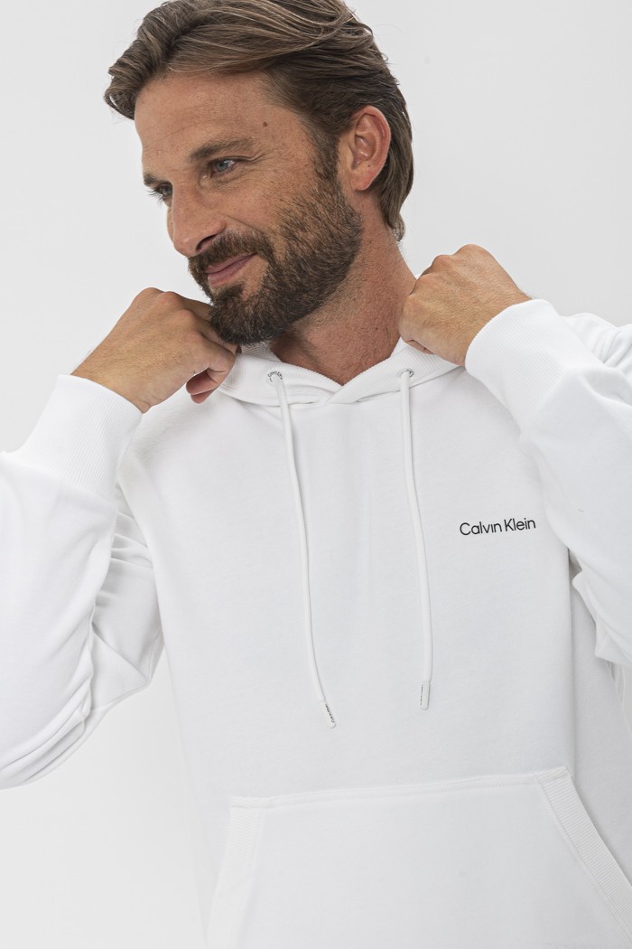 Sweat blanc à capuche Calvin Klein