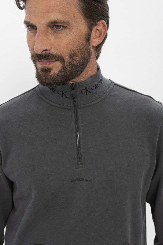 Sweat gris col zippé