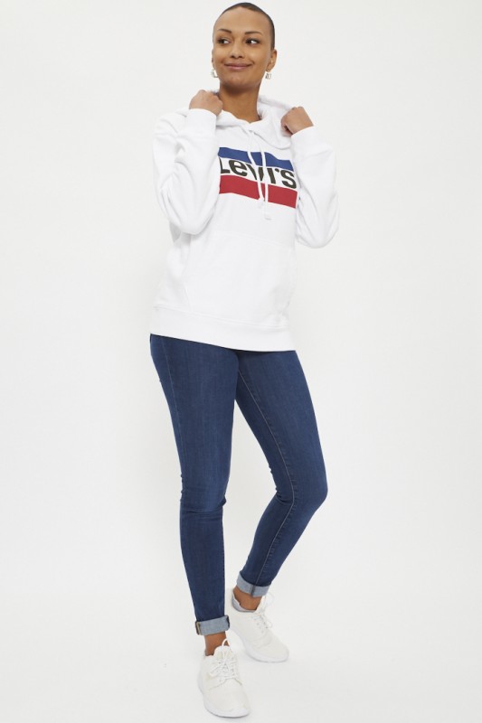 Sweat blanc à capuche