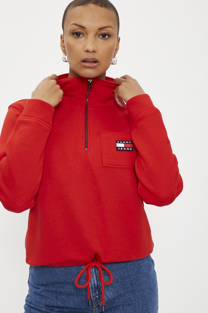 Tommy Hilfiger - Sweat avec logo brodé et col zippé - Bleu marine