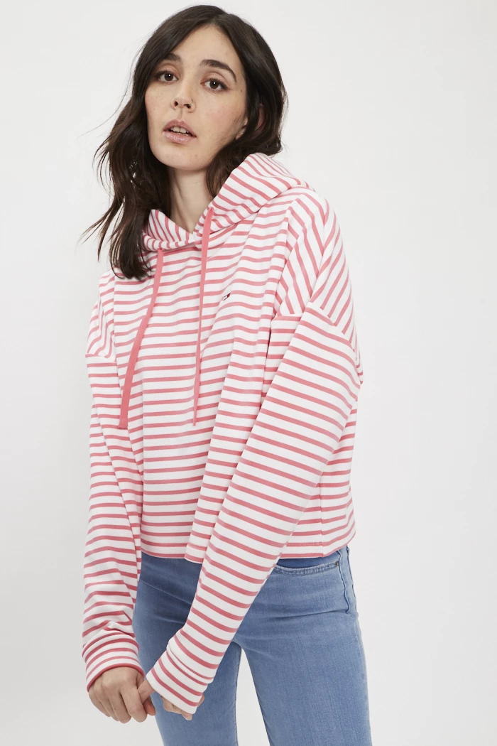 Sweat-shirt molleton rayé - Happy D. by Damart - Rose - Femme - 0.00