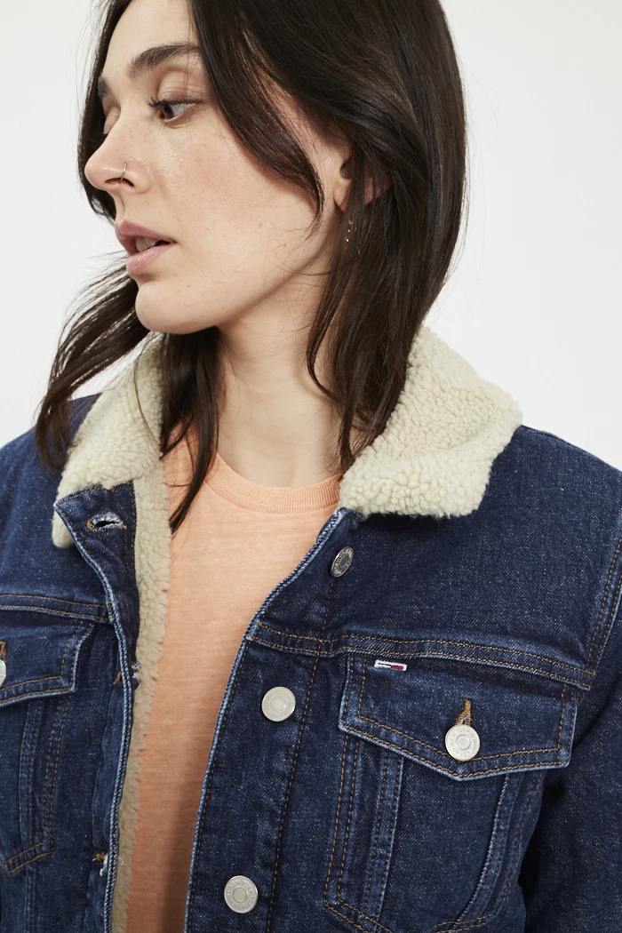 Denim Jacket Veste En Jeans Tommy Femme Veste Sherpa En Jean Tommy