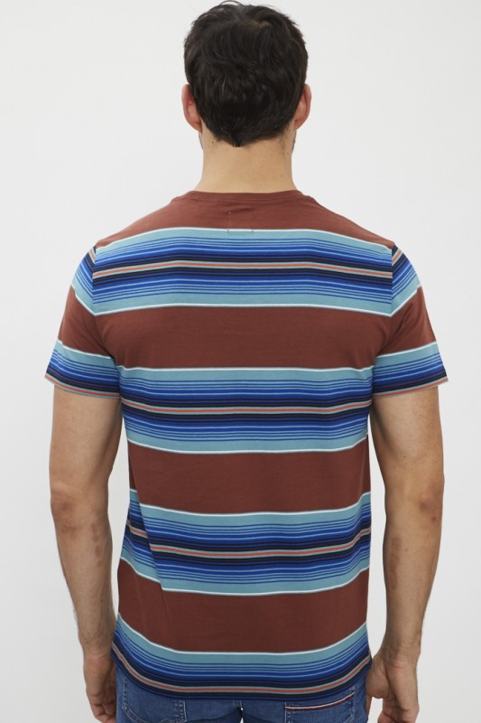 T-shirt bleu à manches courtes ou robe caraco à rayures colorées assor