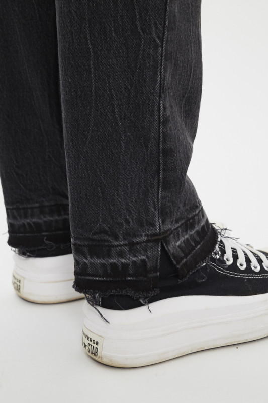 Jeans low pitch noir femme coton mélangé