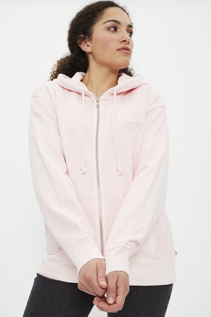Lazy Jacks Women's Pink Striped Full Zip Hoodie, Small