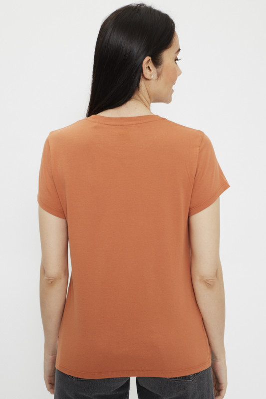 T-shirt orange imprimé