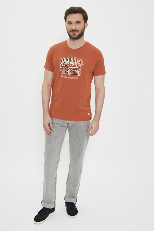 T-shirt orange imprimé
