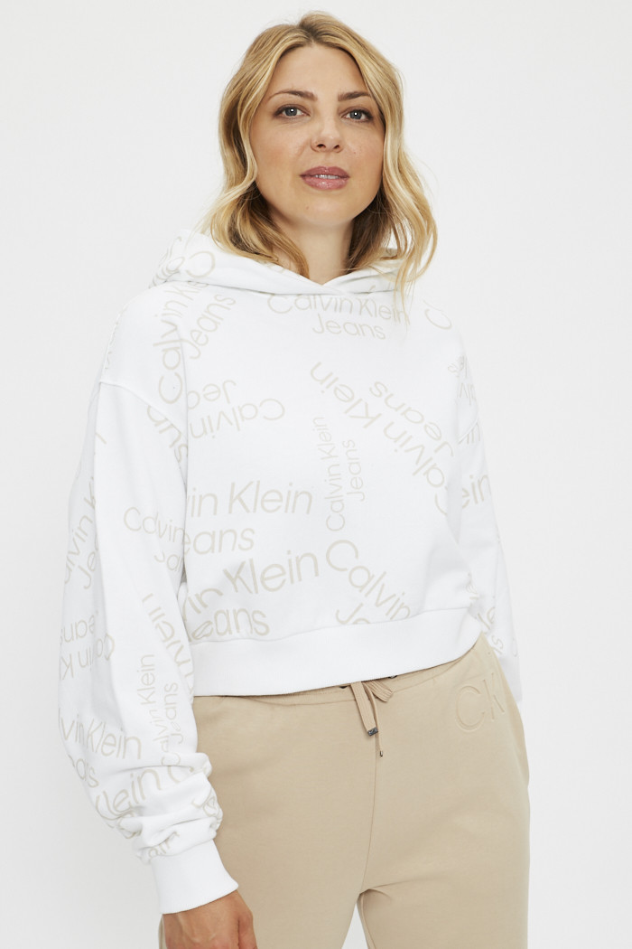 Sweat blanc à capuche Calvin Klein