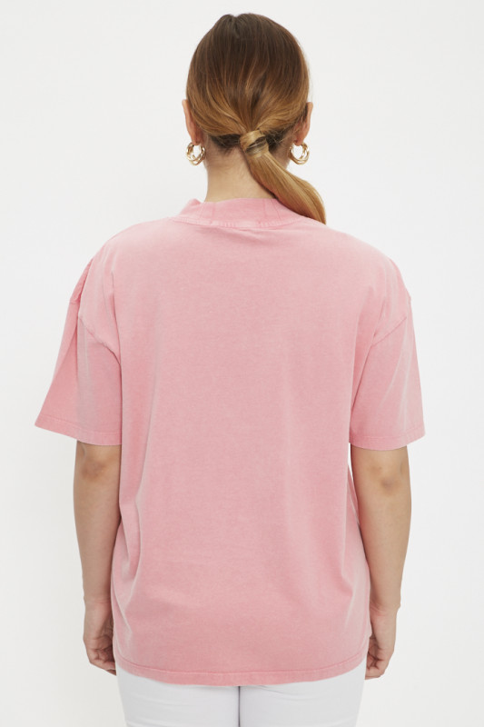 T-shirt loose rose brodé