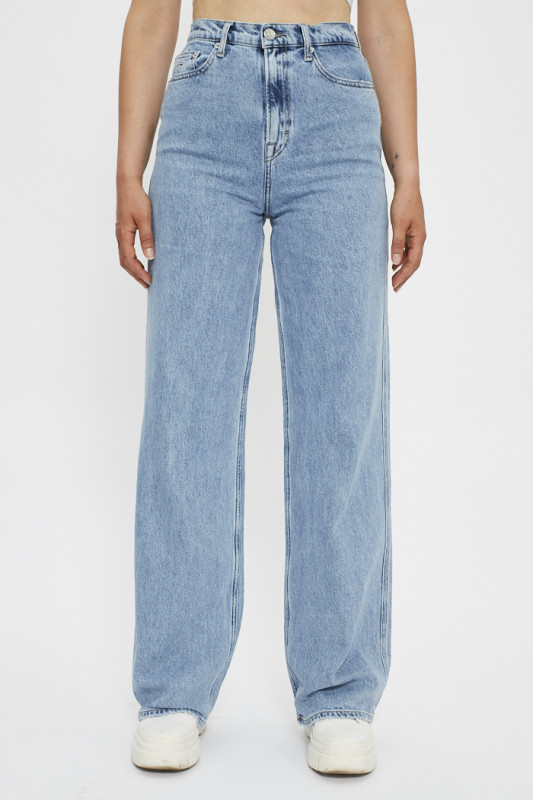 jeans taille haute délavé wide leg pour femme