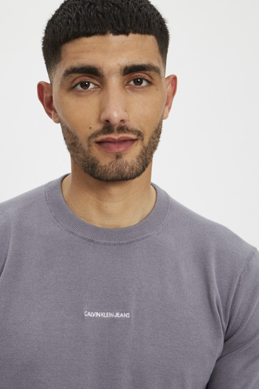 Pull col rond gris pour homme