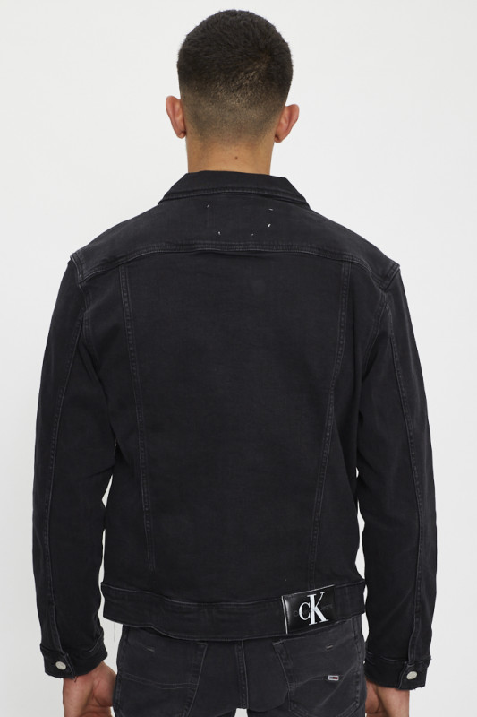Veste à bouton pour homme en denim noir délavé