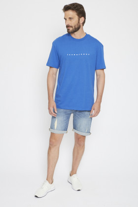 T-shirt bleu logo brodé pour homme