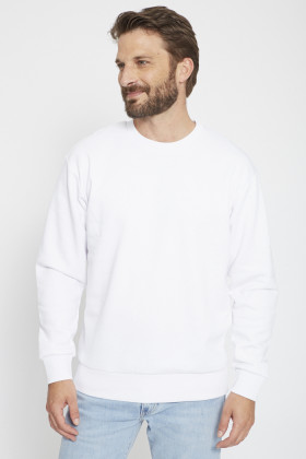 Sweat blanc uni coupe droite avec col à capuche et nom de la