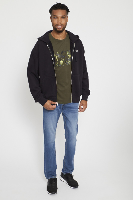 jeans coupe droite blue denim en coton mélangé