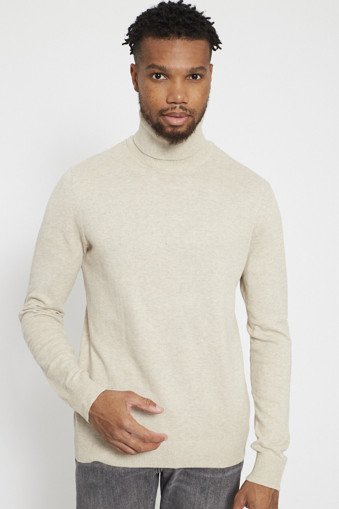 Pull col roulé beige