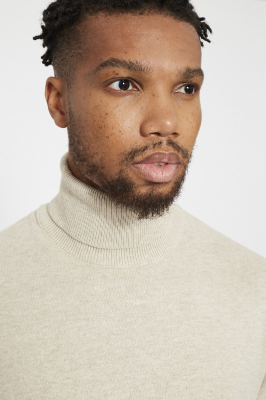 Pull col roulé beige