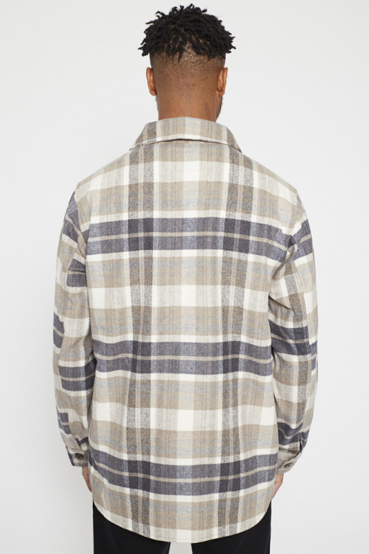 surchemise à carreaux coupe regular couleurs gris et beige