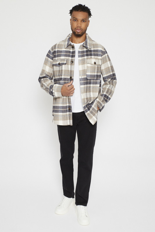 surchemise à carreaux homme couleurs grise et beige