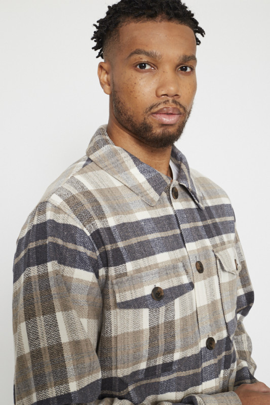 surchemise épaisse coupe droite homme Jack & Jones grise et beige