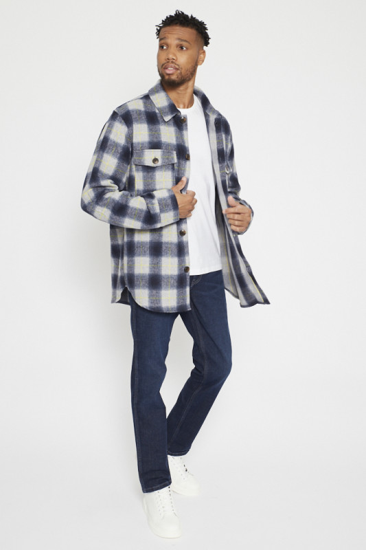 surchemise coupe droite à carreaux navy homme