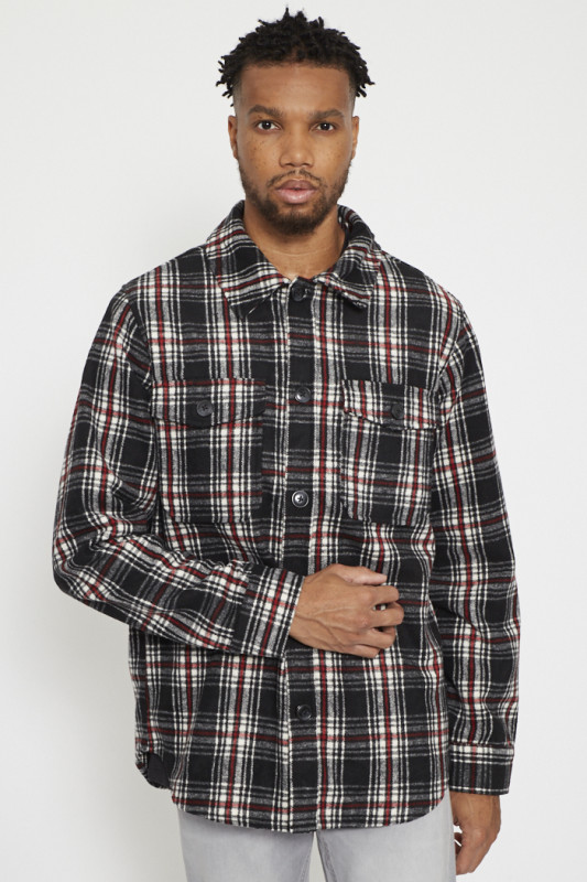 surchemise coupe droite carreaux noire et rouge jack & jones