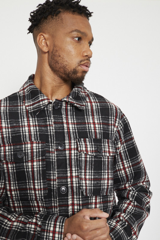 surchemise jack et jones coupe droite en coton mélangé black & red