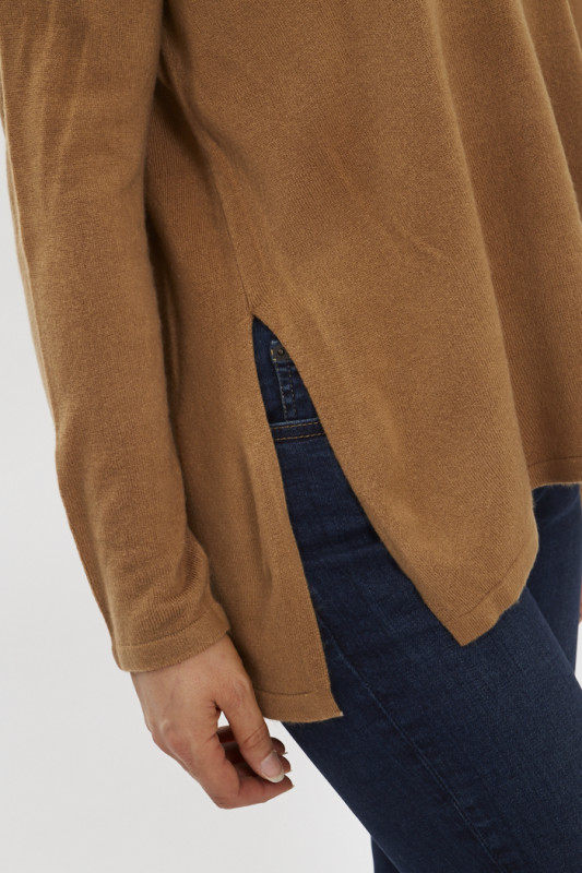 Pull basique col V camel