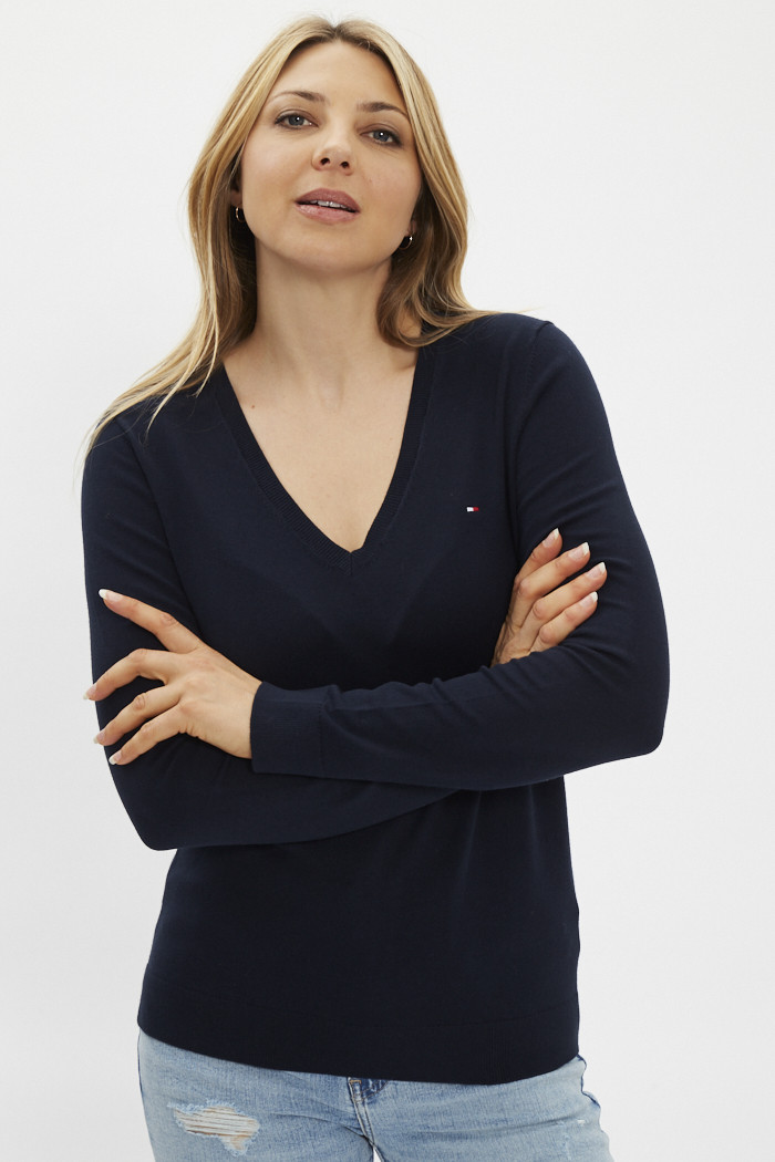 Pull Homme Schott - Col Rond Avec Épaule Boutonnée Et Badge - Bleu Marine - Manches Longues - Tissu Confortable