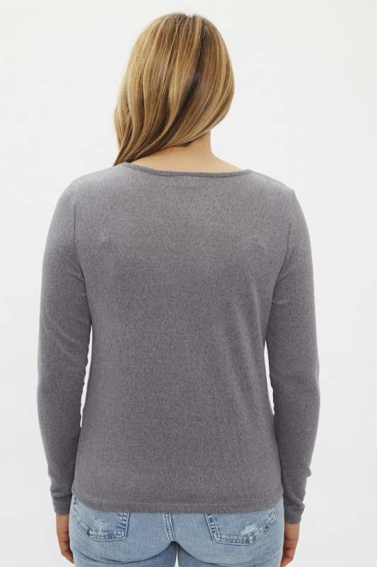 pull manches longues gris jacqueline de Yong avec col dentelle