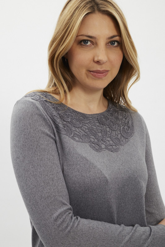 pull gris col dentelle ton sur ton JDY