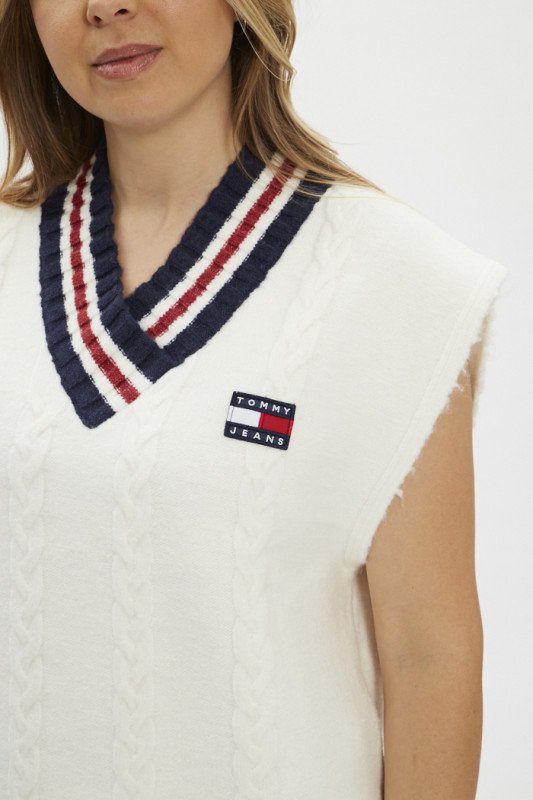 pull femme sans manches blanc torsadé Tommy Jeans