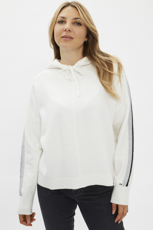 sweat blanc pour femme avec bandes latérales sur les manches.