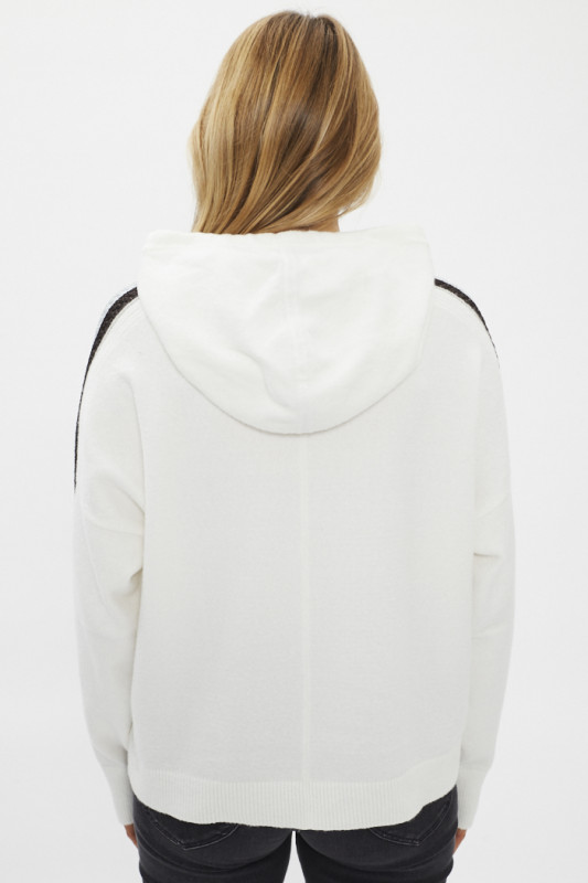 sweat blanc en coton mélangé pour femme avec bandes latérales sur les manches.