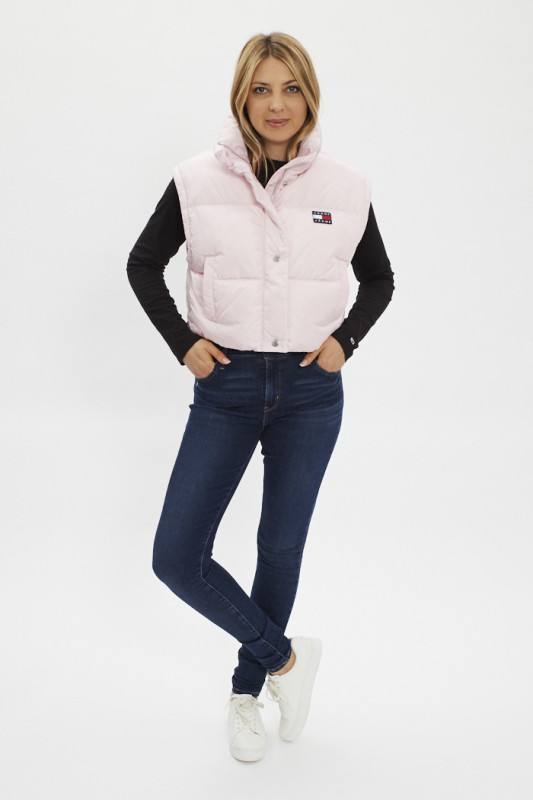 Doudoune courte rose manches amovibles