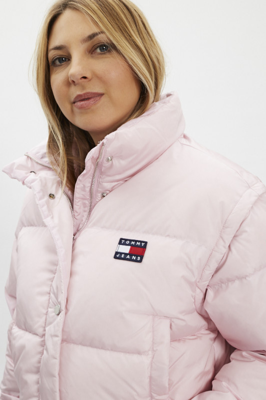 Doudoune courte rose manches amovibles