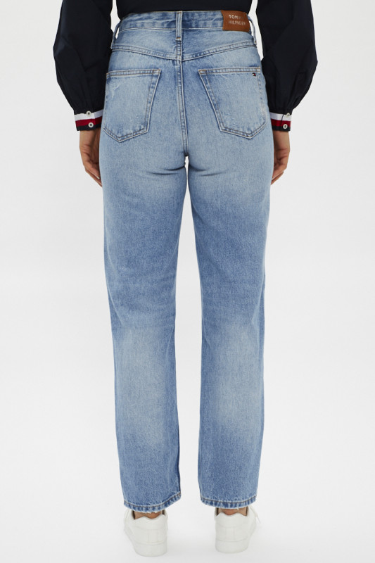 jeans femme tommy hilfiger coupe droite effet usé