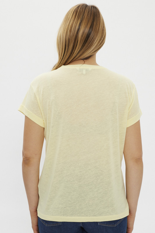 t-shirt jaune en lin mélangé pour femme tommy hilfiger