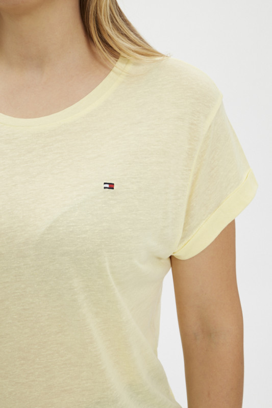 t-shirt en lin mélangé couleur jaune pour femme tommy hilfiger