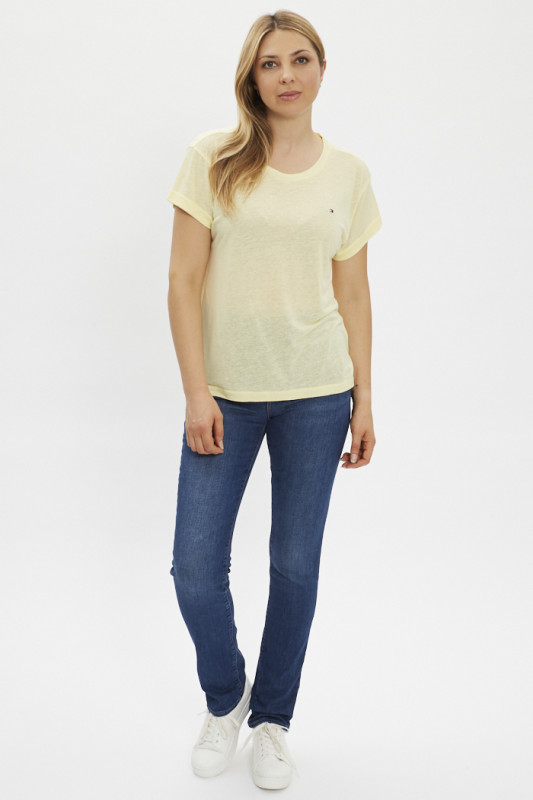 t-shirt jaune en lin mélangé pour femme