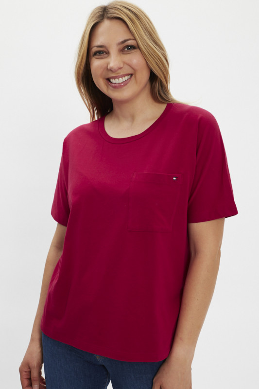 t-shirt femme tommy hilfiger rouge en coton mélangé