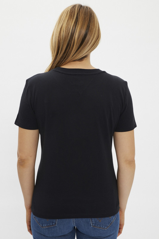 T-shirt noir en coton bio col rond femme Tommy Hilfiger