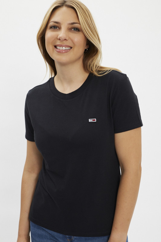 T-shirt noir en coton bio col rond femme