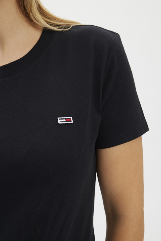 T-shirt noir en coton bio col rond femme coupe droite