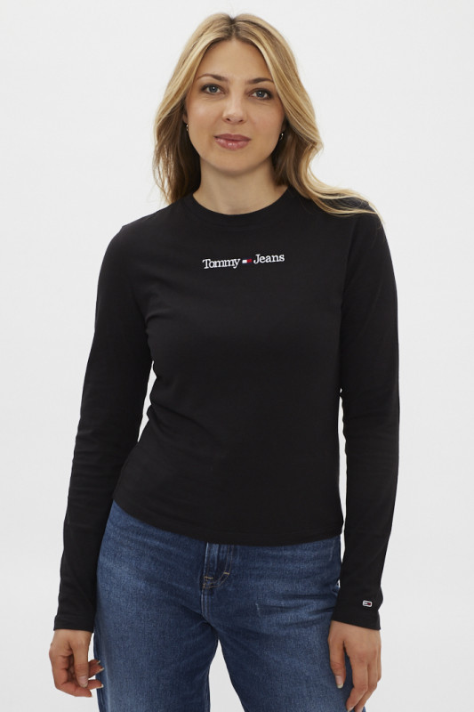 t-shirt noir en coton pour femme tommy hilfiger manches longues