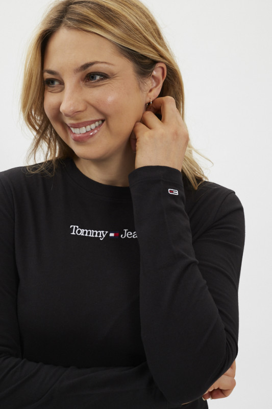 t-shirt noir en coton pour femme tommy hilfiger coupe standard