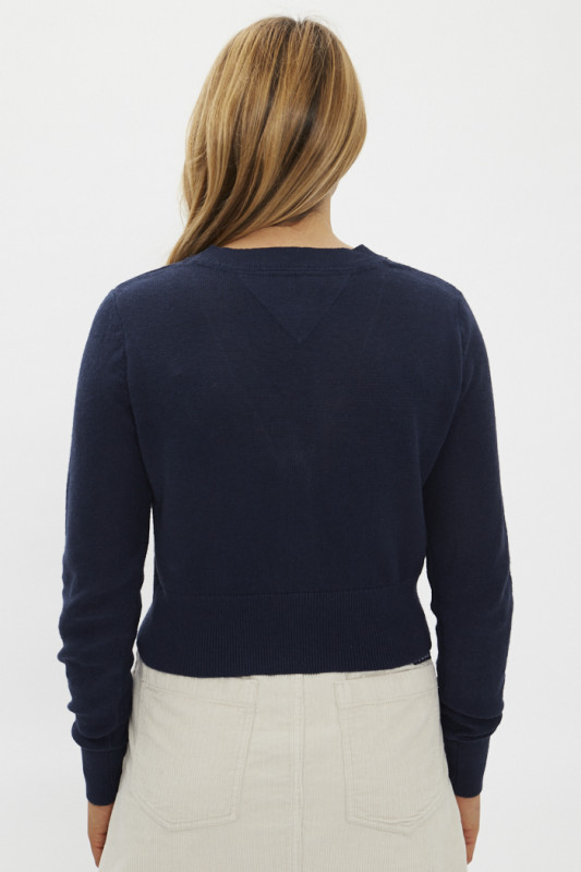 Cardigan bleu marin en lin mélangé pour femme Tommy Hilfiger manches longues