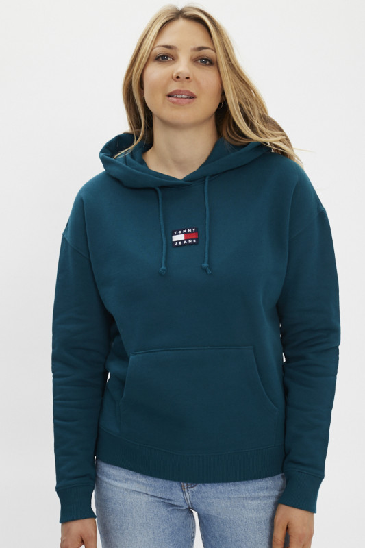 Sweatshirt turquoise 100% coton pour femme Tommy hilfiger capuche avec cordon de serrage