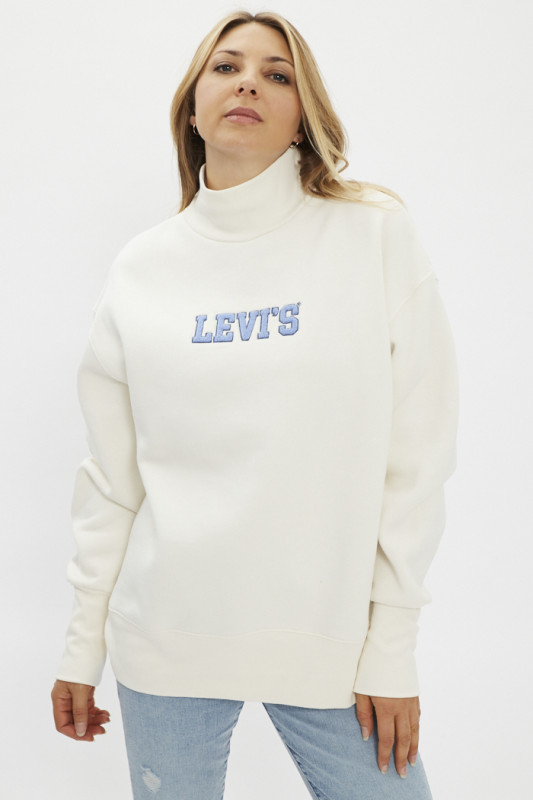 Sweat blanc vintage à col roulé pour femme marque Levi's manches longues